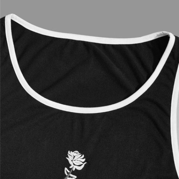 Casual Men's Summer Floral Print Tank Top Black - Picture 5 of 6